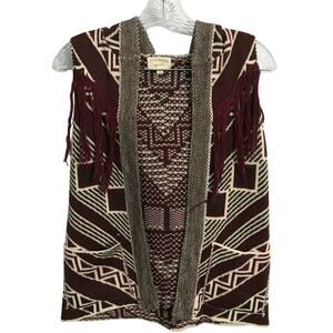 Blu Pepper Sweater Small Junior Hoodie Boho Southwest Fringe Geometric Retro Sm